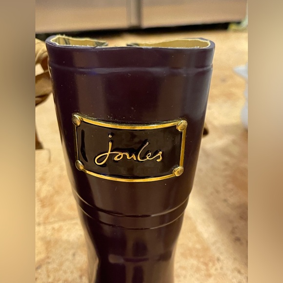 Joules Evedon Womens Short Rain Boots Gloss Burgundy  w/ Yellow Ribbon 7 US - Picture 4 of 16